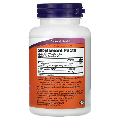 NAC Quercetina y zinc 90 cápsulas vegetales de Now Foods NOW Foods NOW-03088 Complementos Alimenticios (Suplementos nutricion...