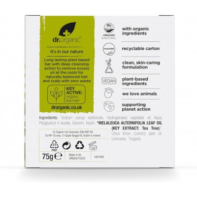 Champú Sólido Arbol del Te y limon 75 g de Dr.Organic Doctor Organic DRO-84794 Jabones y Geles Naturales salud.bio