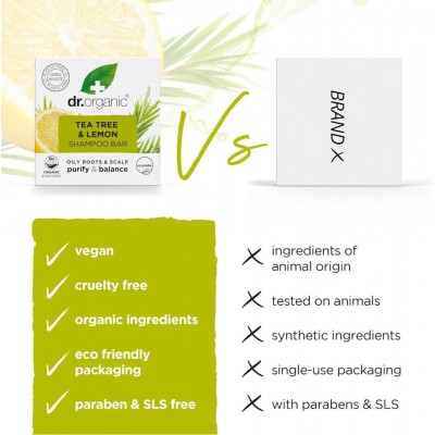 Champú Sólido Arbol del Te y limon 75 g de Dr.Organic Doctor Organic DRO-84794 Jabones y Geles Naturales salud.bio