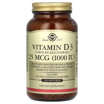Vitamina D3 (colecalciferol), 25 mcg (1000 UI), 250 perlas de Solgar SOLGAR SOL-03341 Vitamina A y D salud.bio