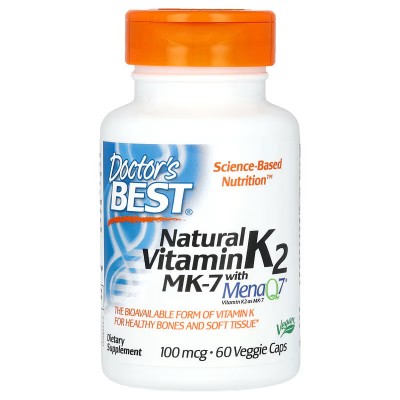 Vitamina K2 natural en forma de MK-7 con MenaQ7, 100 mcg, 60 cápsulas vegetales de Doctor's Best DOCTOR'S BEST DRB-00334 Arti...