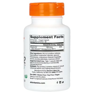 Vitamina K2 natural en forma de MK-7 con MenaQ7, 100 mcg, 60 cápsulas vegetales de Doctor's Best DOCTOR'S BEST DRB-00334 Arti...