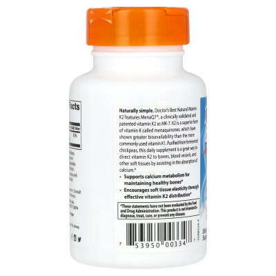Vitamina K2 natural en forma de MK-7 con MenaQ7, 100 mcg, 60 cápsulas vegetales de Doctor's Best DOCTOR'S BEST DRB-00334 Arti...