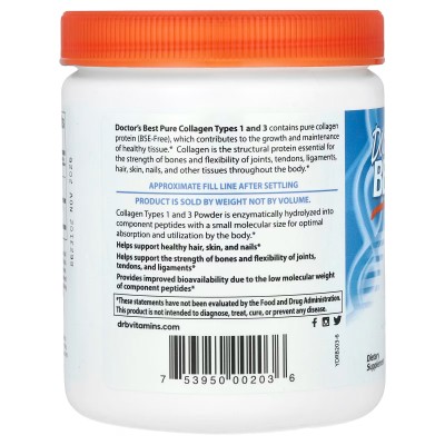 Colágeno de tipo 1 y 3 puro en polvo, 200gr de Doctor's Best DOCTOR'S BEST DRB-00203 Articulaciones, Huesos, Tendones y Muscu...