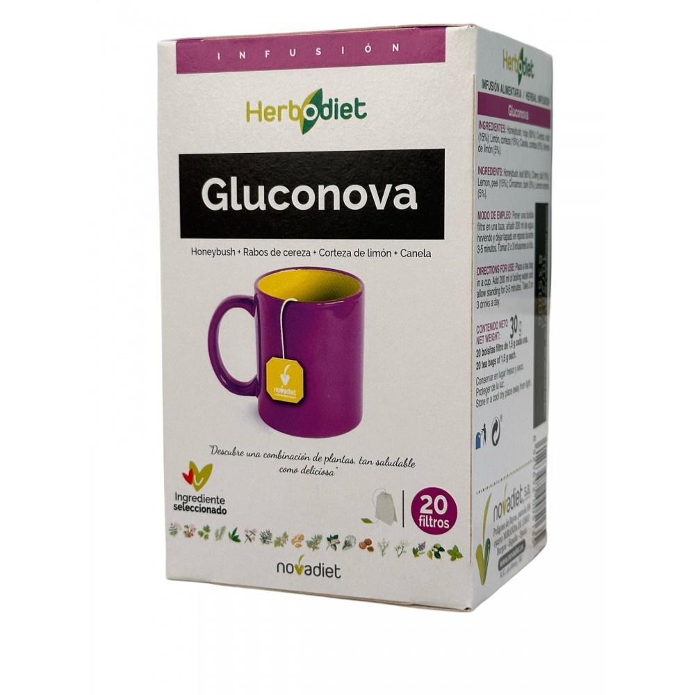 GLUCONOVA HERBODIET infusión 20 filtros de novadiet Novadiet NOV-00513 Ayuda Glucemia y Diabetes salud.bio