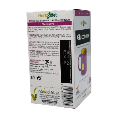 GLUCONOVA HERBODIET infusión 20 filtros de novadiet Novadiet NOV-00513 Ayuda Glucemia y Diabetes salud.bio