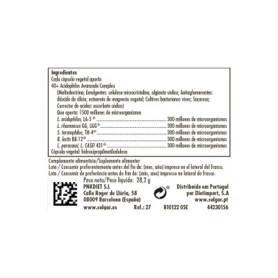 PROBIÓTICO Avanzado 40 Plus Acidophilus (Advanced 40+ Acidophilus 60 cápsulas) de solgar Solgar SOL-00777 Ayudas aparato Dige...