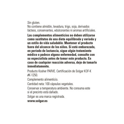 Canela china - 100 cápsulas vegetales de Solgar SOLGAR SOL-00877 Ayuda Glucemia y Diabetes salud.bio