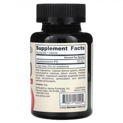 PS 100, Fosfatidilserina, 100 mg, 120 cápsulas de Jarrow Formulas Jarrow Formula JRW-16020 Memoria salud.bio