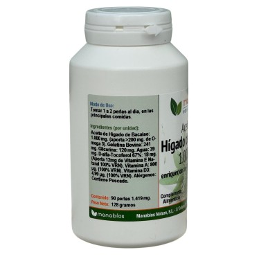Aceite de Hígado de Bacalao 90 perlas 1000mg de Manabíos Manabios 111102 Ayudas niveles Colesterol y Trigliceridos salud.bio