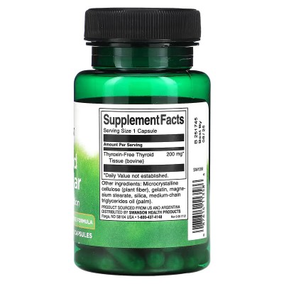Tiroides y glándula, 200 mg, 60 cápsulas de Swanson Swanson SWV-11358 Tiroides salud.bio