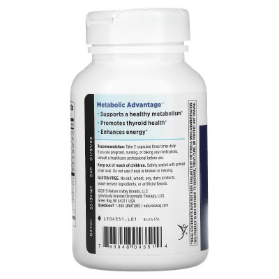 Ventaja metabólica, Metabolismo y Tiroides, 100 cápsulas de Nature's Way Nature`s Way EMT-04351 Tiroides salud.bio