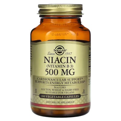 Niacina (vitamina B3) 500 mg, 100 cápsulas vegetales de Solgar Solgar SOL-01851 Vitamina B salud.bio
