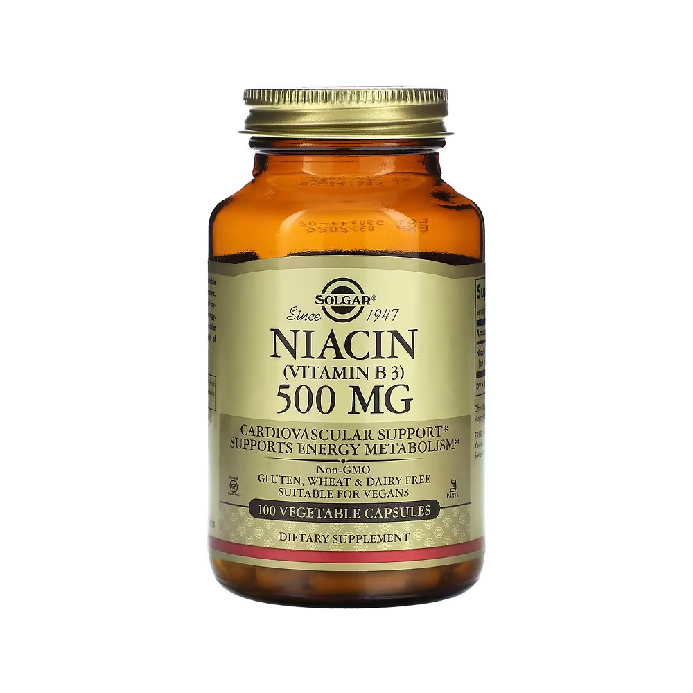 Niacina (vitamina B3) 500 mg, 100 cápsulas vegetales de Solgar Solgar SOL-01851 Vitamina B salud.bio