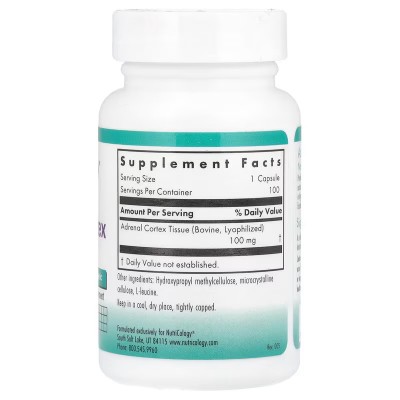 Corteza suprarrenal, Glándula natural, 100 cápsulas vegetales de Nutricology NutriCology ARG-50531 Cansancio, fatiga, astenia...