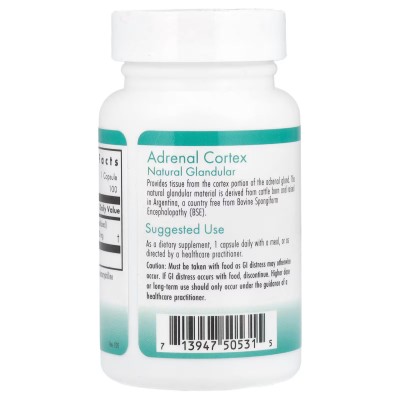 Corteza suprarrenal, Glándula natural, 100 cápsulas vegetales de Nutricology NutriCology ARG-50531 Cansancio, fatiga, astenia...