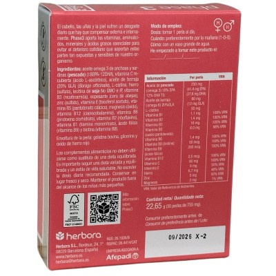 Phase 3 en 30 Perlas (Piel, cabello, uñas) de Herbora Herbora H10401 Piel, Cabello y Uñas, Complementos y Vitaminas salud.bio