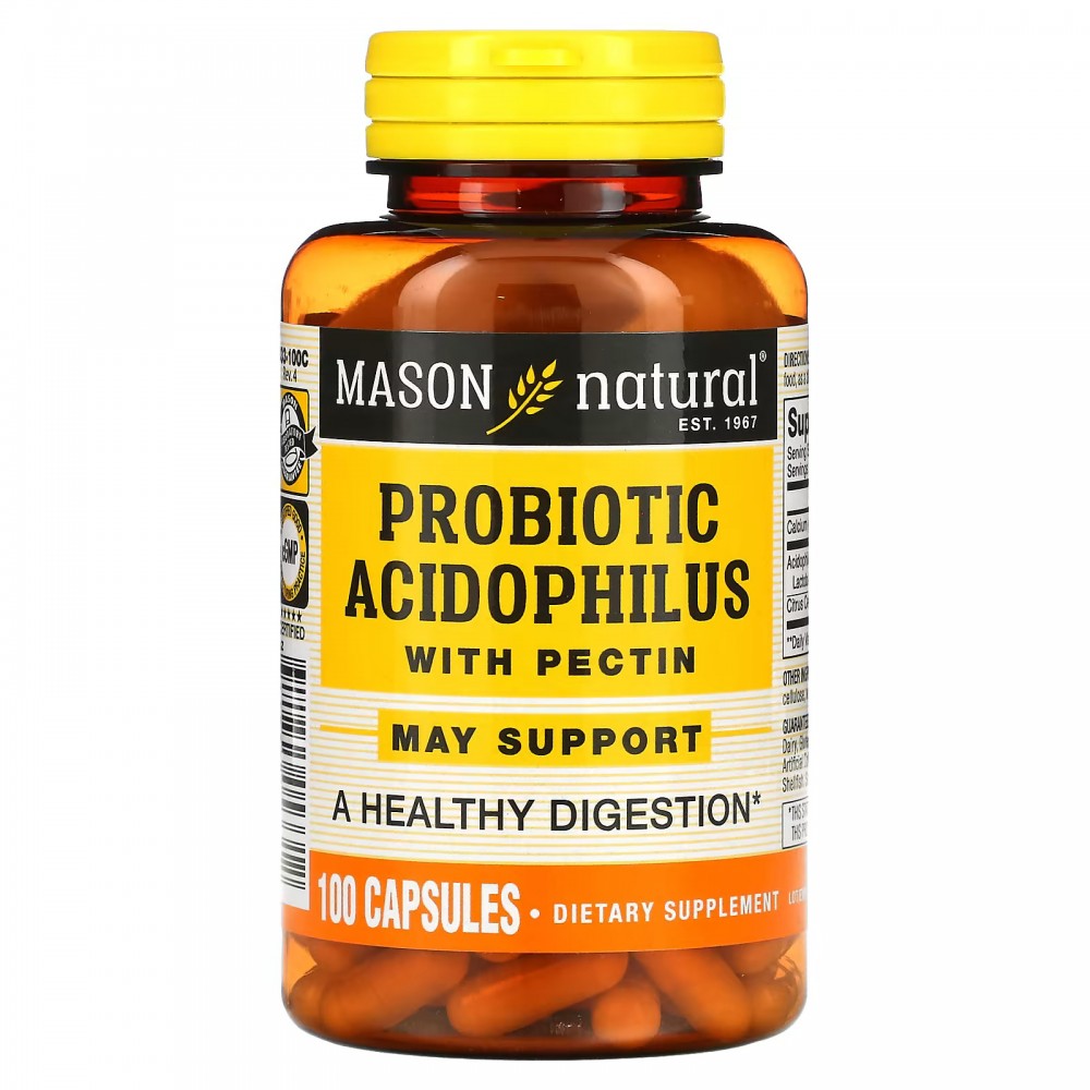 Probiótico acidófilo con pectina, 100 cápsulas de Mason Natural Mason Natural MAV-05331 Ayudas aparato Digestivo salud.bio