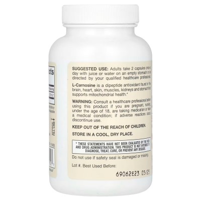 L-Carnosine, Beta-Alanyl-L-Histidine, 500 mg, 90 cápsulas de Jarrow Formulas Jarrow Formula JRW-15052 Complementos Alimentici...