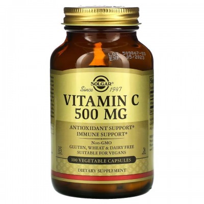 Vitamina C, 500 mg, 100 cápsulas vegetales de Solgar SOLGAR SOL-03260 Vitamina C salud.bio