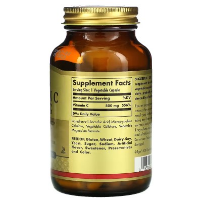 Vitamina C, 500 mg, 100 cápsulas vegetales de Solgar SOLGAR SOL-03260 Vitamina C salud.bio
