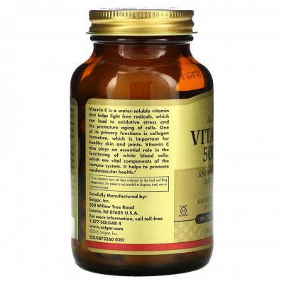 Vitamina C, 500 mg, 100 cápsulas vegetales de Solgar SOLGAR SOL-03260 Vitamina C salud.bio