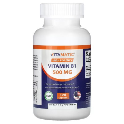 B1 Alta Potencia, 500 mg 120 cápsulas de Vitamatic  VMC-80099 Vitamina B salud.bio