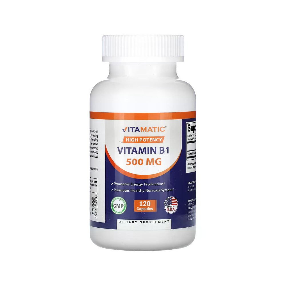 B1 Alta Potencia, 500 mg 120 cápsulas de Vitamatic  VMC-80099 Vitamina B salud.bio