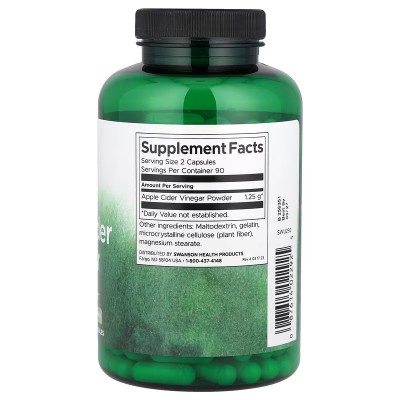 Vinagre de sidra de manzana, Alta potencia, 625 mg, 180 cápsulas de Swanson Swanson SWV-02292 Control de Peso salud.bio