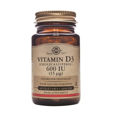 Vitamina D3 600 UI en 60 Cápsulas de Solgar SOLGAR 033318 Vitamina A y D salud.bio