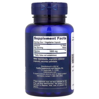 Glicina 1000mg 100 Cápsulas de Life Extension Life Extension LIF-16691 Aminoácidos salud.bio