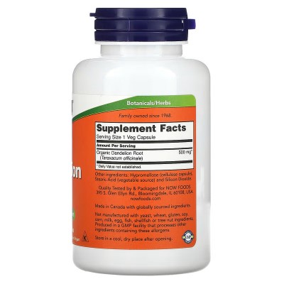 Raíz de diente de león, 500 mg, 100 cápsulas vegetales de NOW Foods NOW Foods NOW-04645 Ayudas aparato Digestivo salud.bio