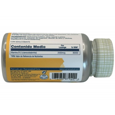 Vitamina B12 2000mcg 90 Comprimidos sublingual de Solaray SOLARAY SM-4350 Vitamina B salud.bio