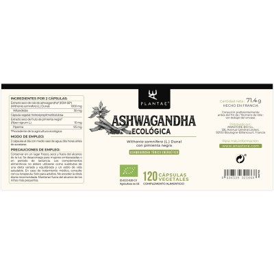 Ashwagandha + (BIO) KSM66 Pimienta Negra de Anastore Bio Anastore  Estados emocionales, ansiedad, estrés, depresión, relax sa...
