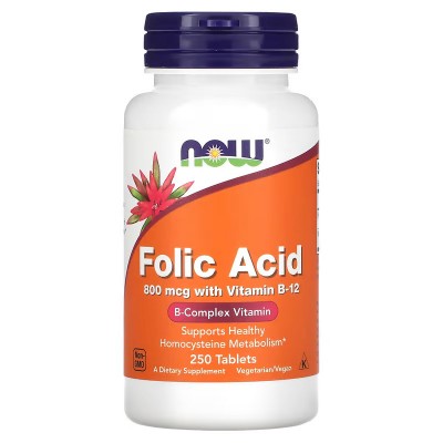 Ácido fólico 800 mcg, 250 comprimidos de NOW Foods NOW Foods NOW-00476 Vitamina B salud.bio