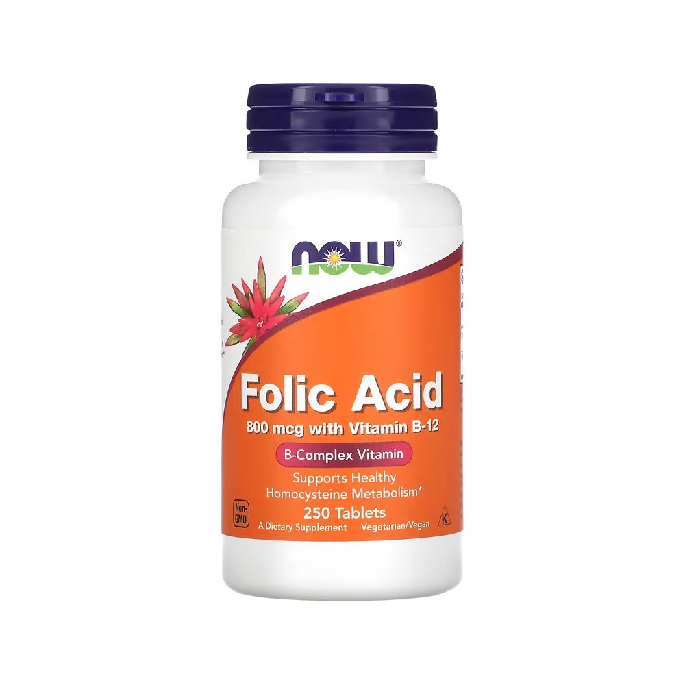 Ácido fólico 800 mcg, 250 comprimidos de NOW Foods NOW Foods NOW-00476 Vitamina B salud.bio