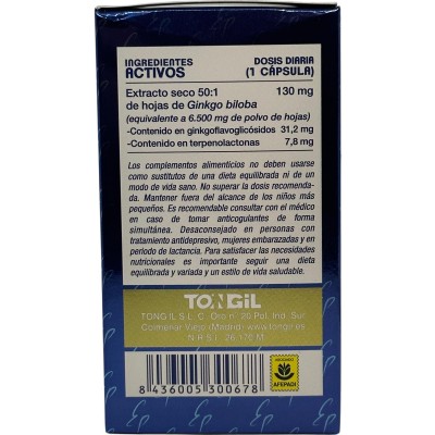 Ginkgo 6500mg 40 cápsulas de TonGil Tongil M06 Sistema circulatorio salud.bio