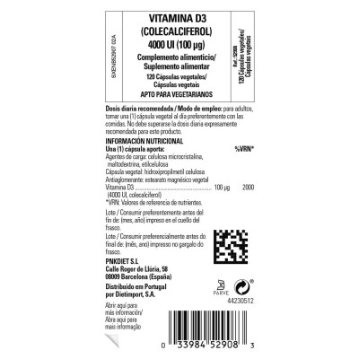 Vitamina D3 4000 UI (100 mcg) 100 μg de Solgar en Cápsulas SOLGAR SOL-00386-52908 Vitamina A y D salud.bio