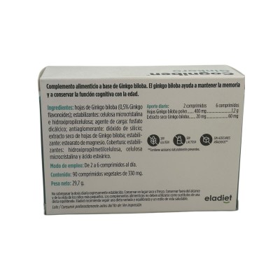 Ginkoro (Ginkgo Biloba) 90 comprimidos de Eladiet Eladiet PA.FE.GIN Memoria salud.bio