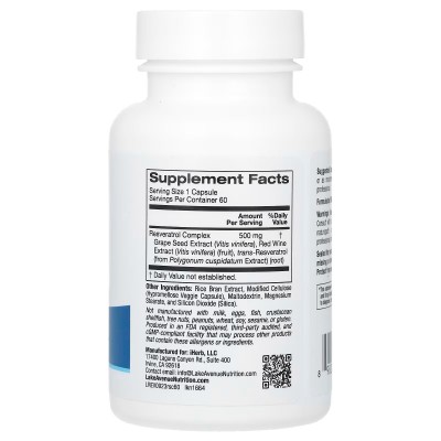 Complejo de resveratrol, 500mg 60 cápsulas de Lake Avenue Nutrition Lake Avenue Nutrition LKN-01664 Antioxidantes salud.bio
