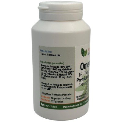 Omega 3 TG Premium 90 perlas de 1.000mg de Manabíos Manabios 111632 Ayudas niveles Colesterol y Trigliceridos salud.bio