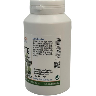 Omega 3 TG Premium 90 perlas de 1.000mg de Manabíos Manabios 111632 Ayudas niveles Colesterol y Trigliceridos salud.bio
