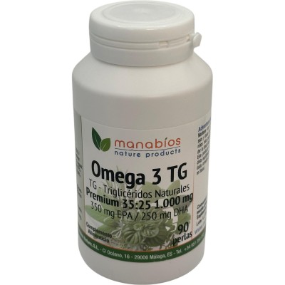 Omega 3 TG Premium 90 perlas de 1.000mg de Manabíos Manabios 111632 Ayudas niveles Colesterol y Trigliceridos salud.bio