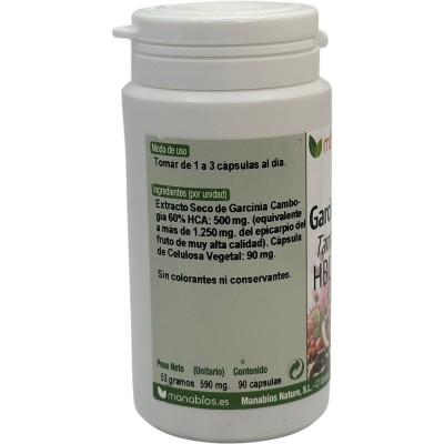 Garcinia Cambogia HBC 1.250mg 90cápsulas vegetales de Manabios Manabios MAN-37001 Ayuda Glucemia y Diabetes salud.bio