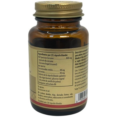 Full Expectrum Cúrcuma (Curcumin) 30 cápsulas de Solgar SOLGAR 1659597 Suplementos Naturales acción Analgesica, Antiinflamato...