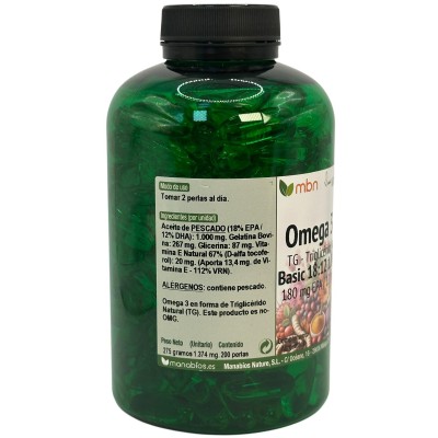 Omega 3 TG Basic 18:12 1000mg 200 Perlas de Manabíos Manabios MAN-111608 Ayudas niveles Colesterol y Trigliceridos salud.bio