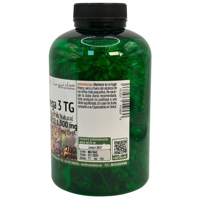 Omega 3 TG Basic 18:12 1000mg 200 Perlas de Manabíos Manabios MAN-111608 Ayudas niveles Colesterol y Trigliceridos salud.bio