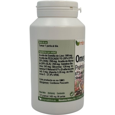 Omega 3, 6, 9 PREMIUM 90 perlas 1000mg de Manabíos Manabios MAN-111544 Ayudas niveles Colesterol y Trigliceridos salud.bio