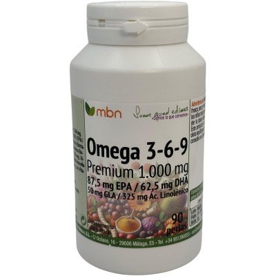 Omega 3, 6, 9 PREMIUM 90 perlas 1000mg de Manabíos Manabios MAN-111544 Ayudas niveles Colesterol y Trigliceridos salud.bio