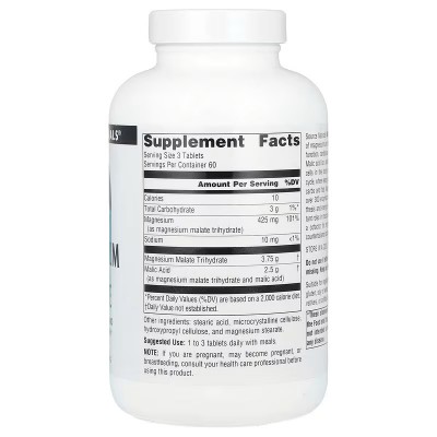 Malato de magnesio 3750 mg, (1250 mg por comprimido) de Source Naturals Source Naturals SNS-00535-00262 Suplementos Minerales...